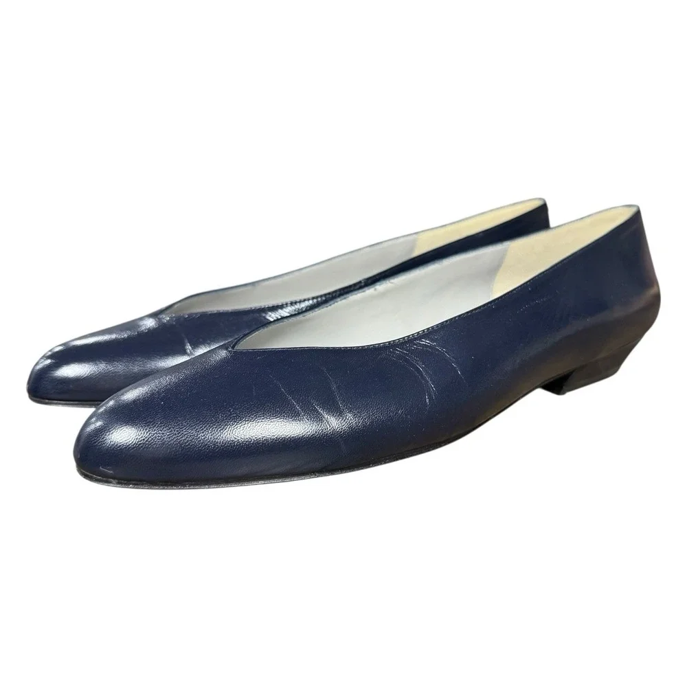 Pappagallo Leather Navy Blue Slip On Flats Size 8.5N